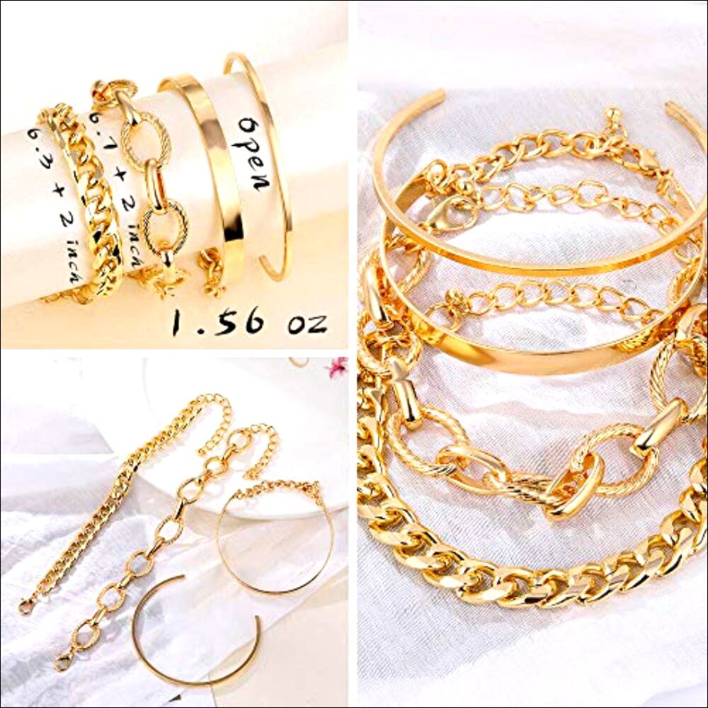 14k Gold Plated Adjustable Stackable Bracelet Set… - image 5